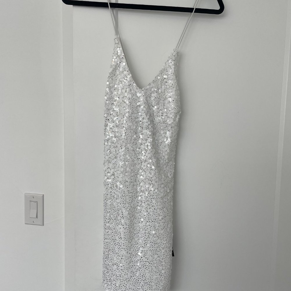 White backless sequin mini dress